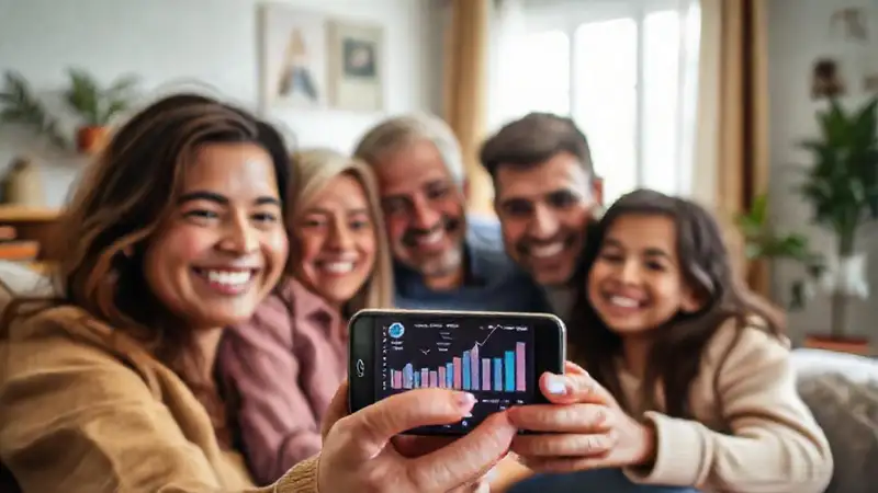 Cómo ajustar el presupuesto familiar mediante una aplicación Una familia feliz gestiona su presupuesto