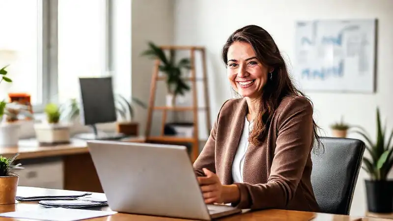 Una mujer sonríe a un asesor exitoso