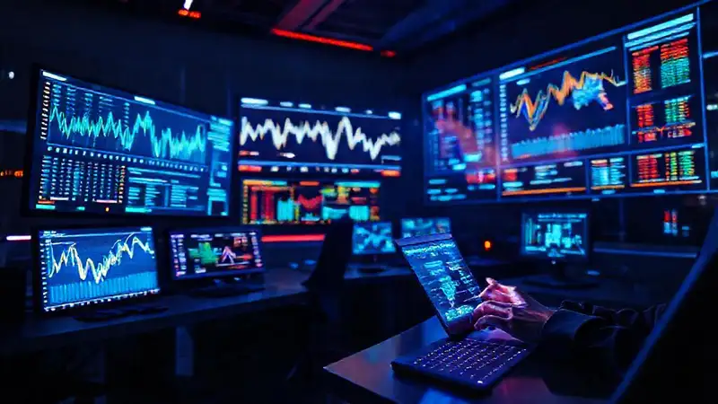 Oficina futurista: tecnología y datos brillantes