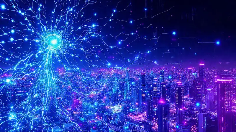 Redes neuronales futuristas exhiben datos vibrantes