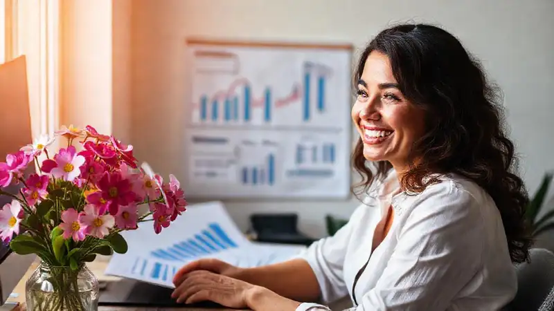 Qué recomendaciones dan las herramientas para mejorar mis ahorros Una mujer sonríe a sus metas financieras