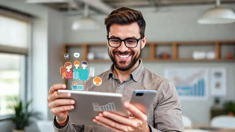 Un hombre exitoso gestiona finanzas digitalmente