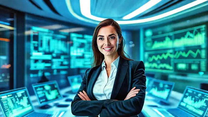 Una ejecutiva confía en un espacio futurista