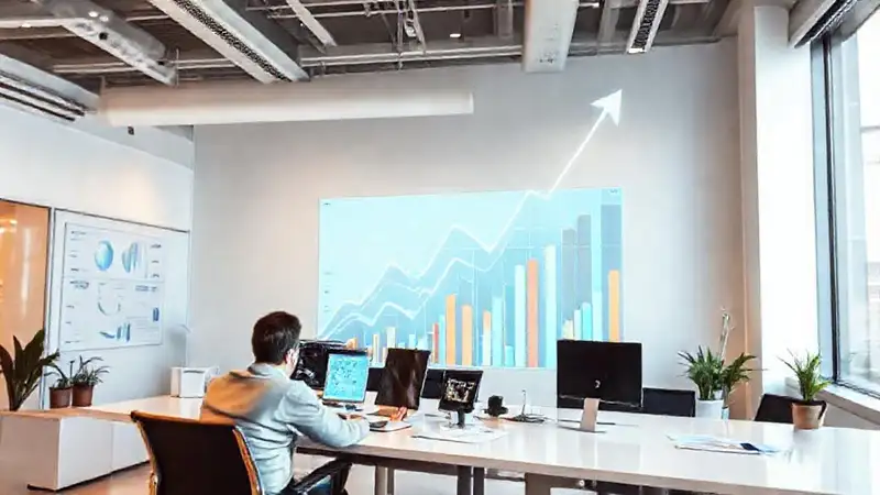 La oficina moderna muestra una tendencia financiera positiva