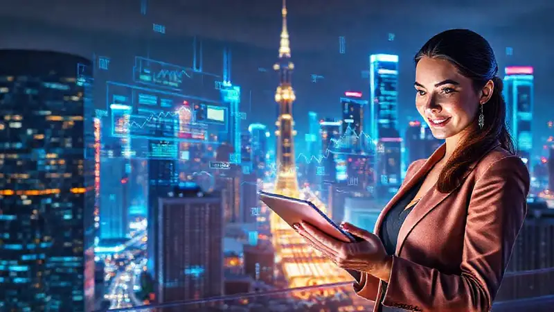 Ciudad futurista, datos y optimismo digital