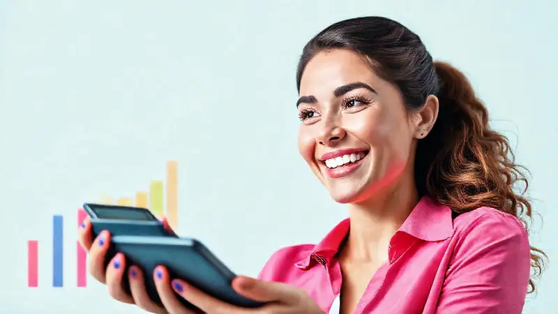 Mujer sonríe: éxito financiero digital