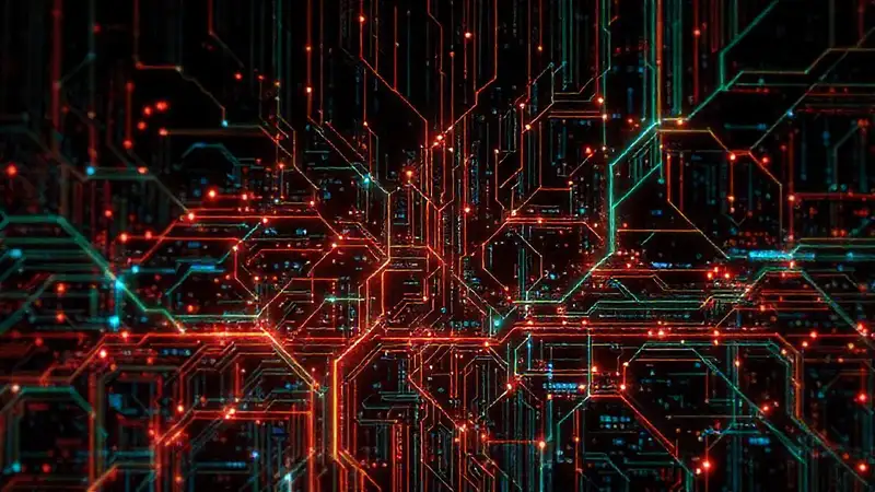 Red digital futurista, compleja y vibrante