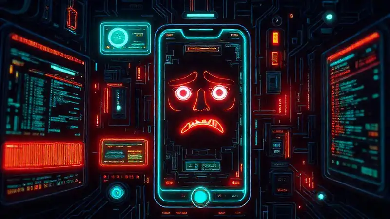 Interfaz cyberpunk visualmente compleja y preocupante