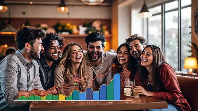 Amigos comparten risas y presupuesto alegre