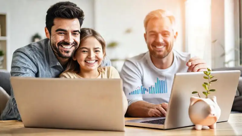 Familia feliz, prosperidad y futuro brillante