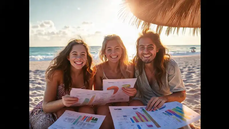 Vacaciones familiares, playa, presupuesto, felicidad