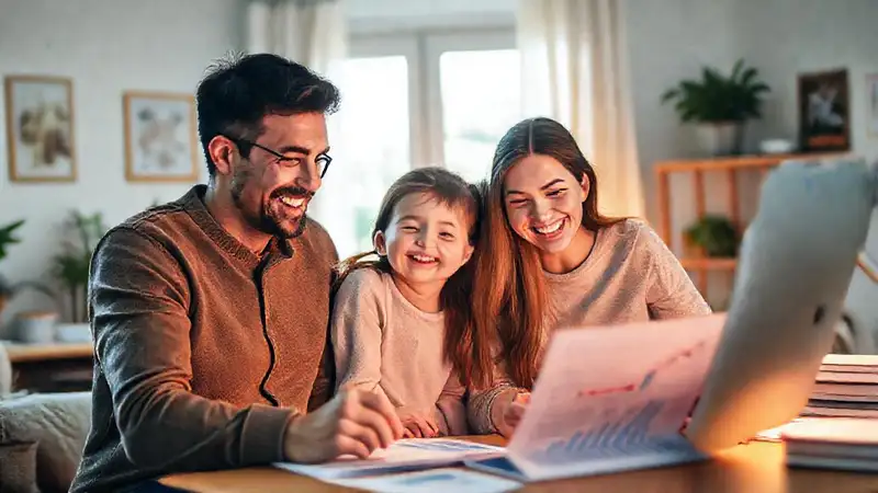 Una familia feliz planifica su futuro