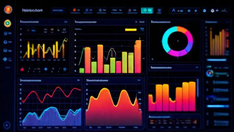 Qué herramientas complementarias se usan con visualización Un panel de datos visuales futuristas brilla