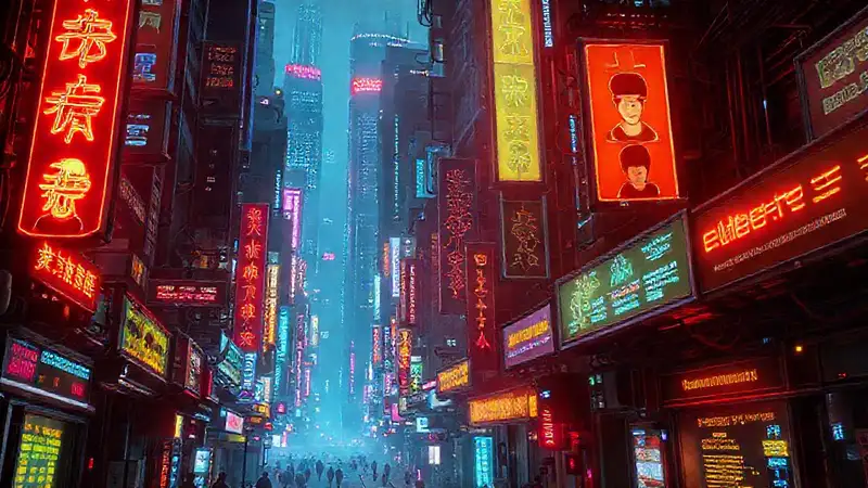 Ciudad cibernética futurista y vibrante