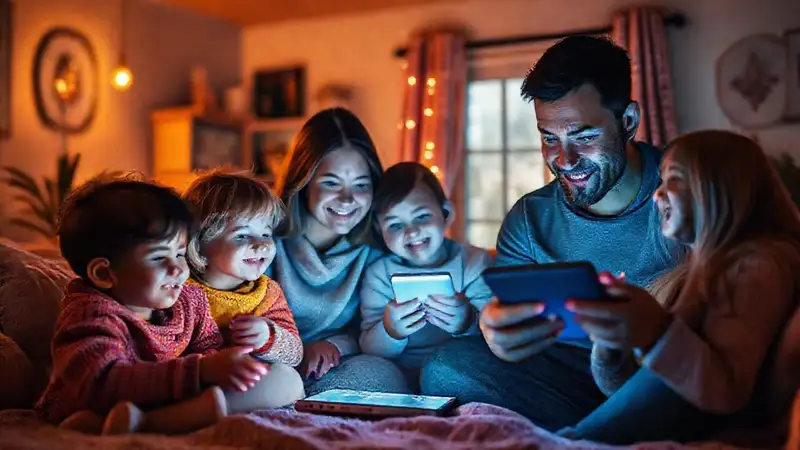 Qué áreas de la vida familiar pueden mejorar con estas herramientas Familia feliz en hogar conectado