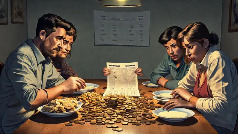 Cómo afectan los cambios de ingresos el presupuesto compartido Una familia preocupa su limitado presupuesto