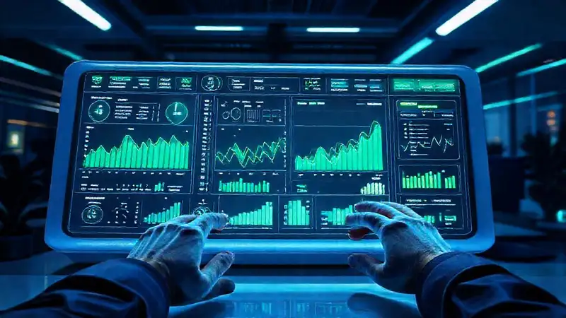 Un panel futurista muestra flujo digital