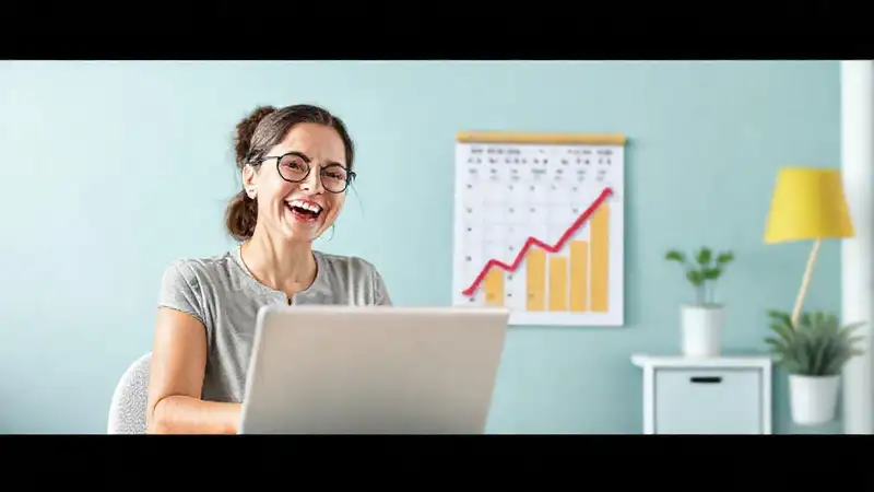 Cómo facilita la planificación mes a mes un software de ahorros Una mujer feliz planifica su éxito