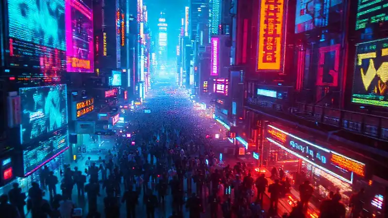 Ciudad cyberpunk digitalmente vibrante y compleja