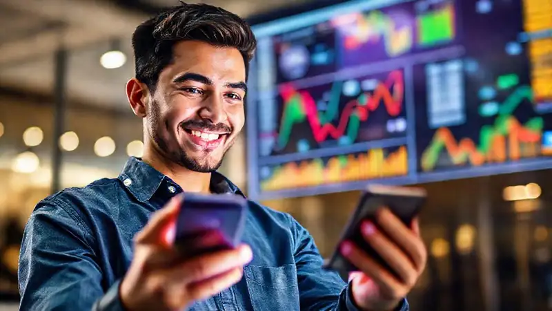 Qué apps destacan por su enfoque en educación financiera Un smartphone optimista muestra datos financieros