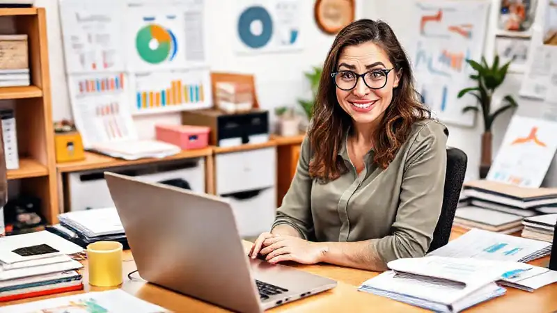 Mujer trabaja profesionalmente en casa