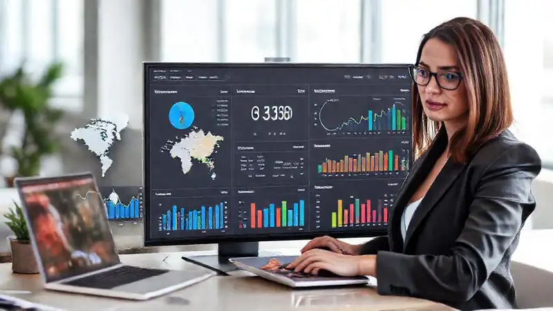 Una ejecutiva analiza datos de viajes