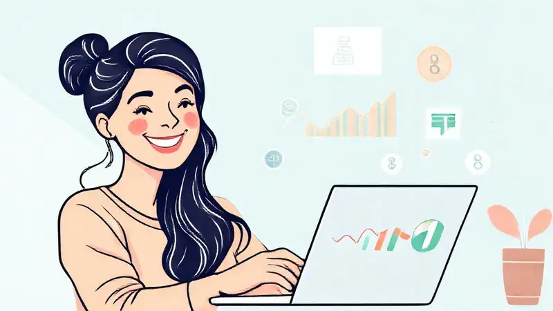 Existen aplicaciones de presupuesto mensual sin costo alguno Mujer sonriente trabaja digitalmente con éxito