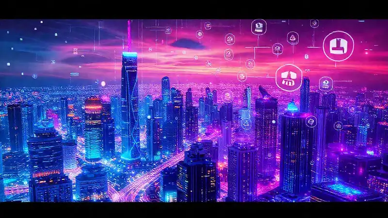 Ciudad futurista digital, brillante y abstracta