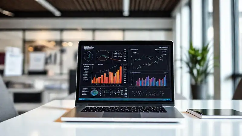 Oficina moderna, datos financieros y profesionalismo