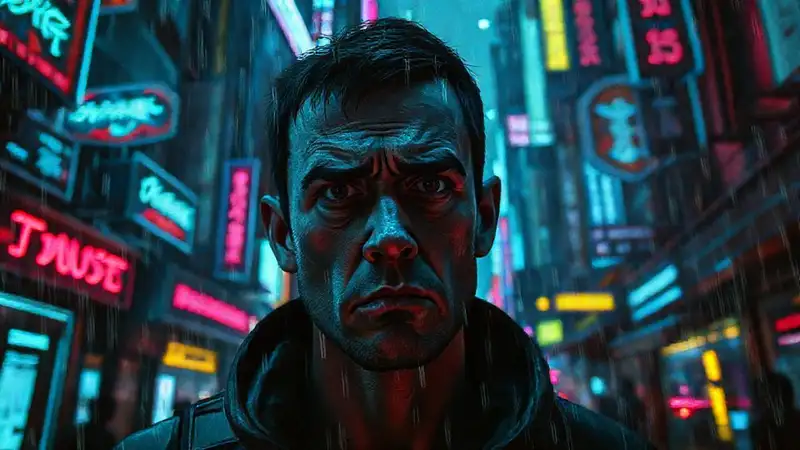 Ciudad cyberpunk: neón, lluvia, y ansiedad