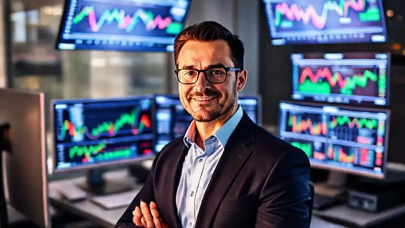 Oficina moderna y tecnología financiera vibrante