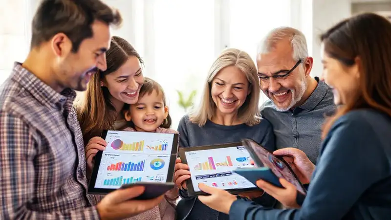 Familia comparte datos visualmente en casa