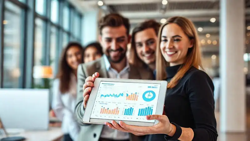 Oficina moderna visualiza datos optimista