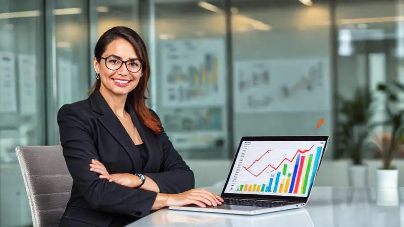 Mujer exitosa impulsa crecimiento financiero digital