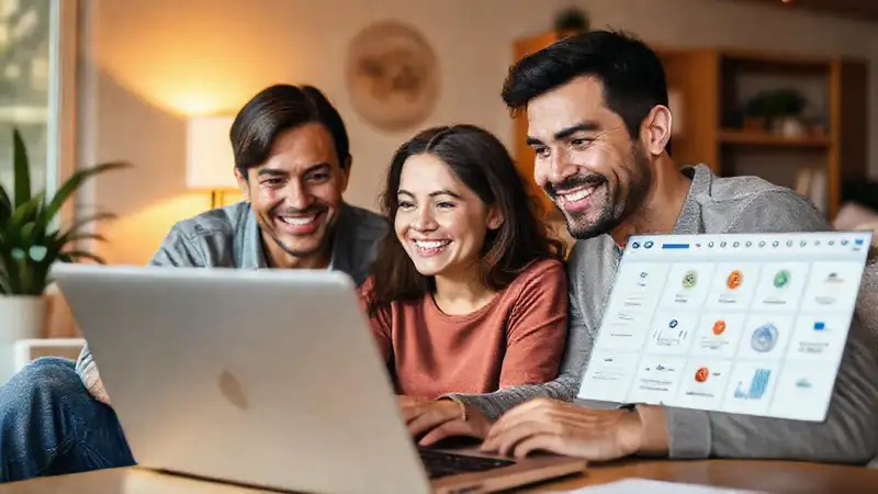 Cómo compartir el acceso a programas de contabilidad familiar Familia sonríe trabajando en contabilidad