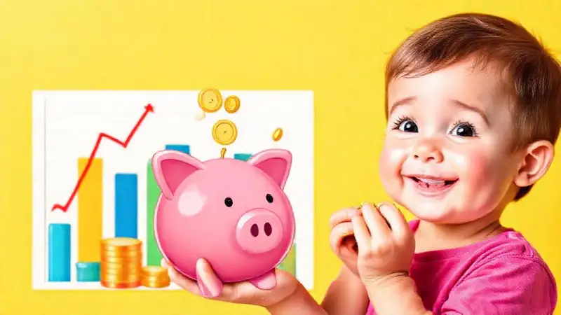 Niño ahorra con banco colorido