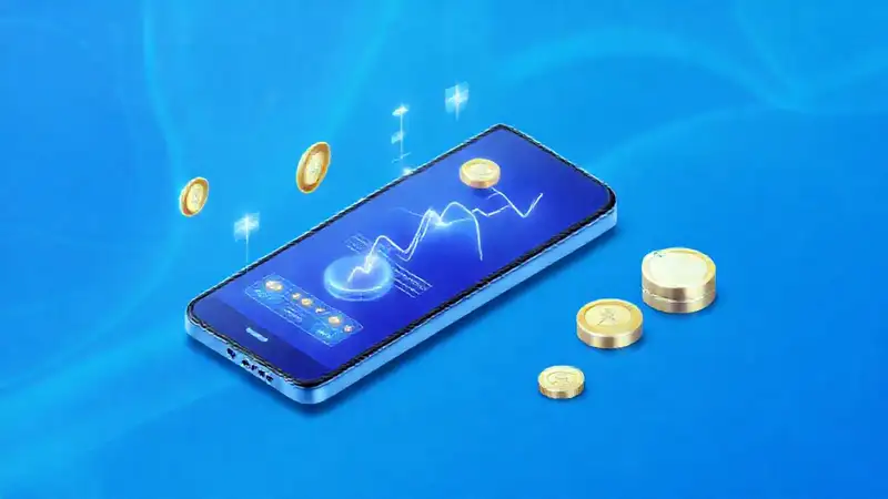 Aplicación futurista, datos brillantes y azules