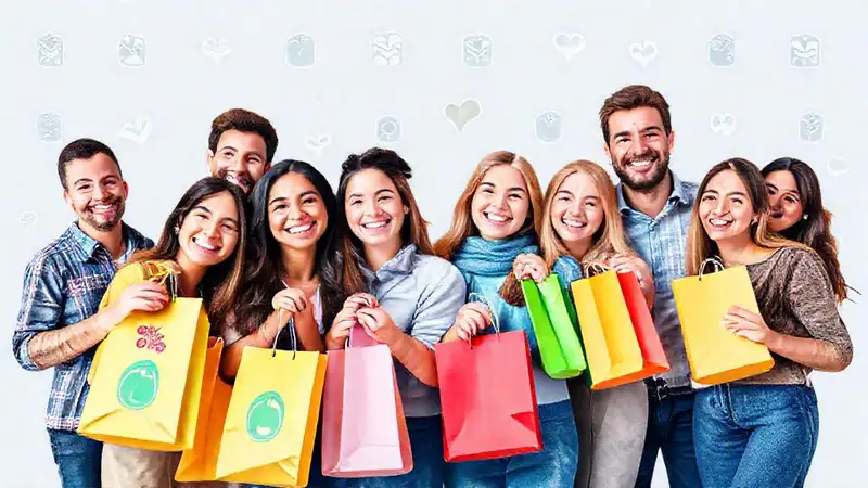 Compra feliz en línea y colorida