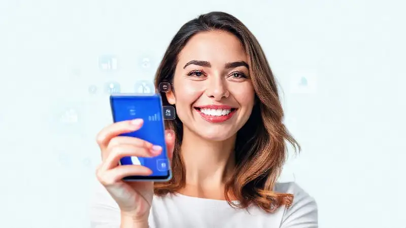 Puedo recibir consejos financieros personalizados en la app Mujer sonríe