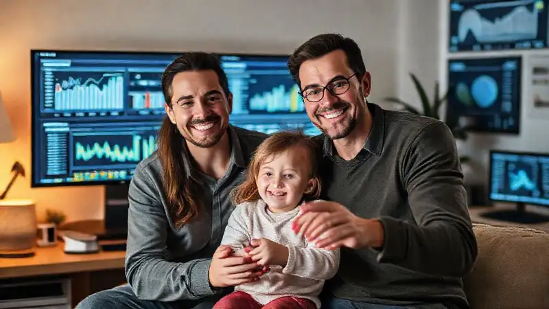 Familia moderna, tecnología segura y cálida