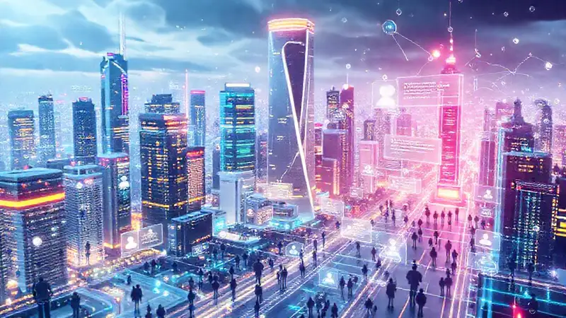 Ciudad futurista digital, diversa y vibrante