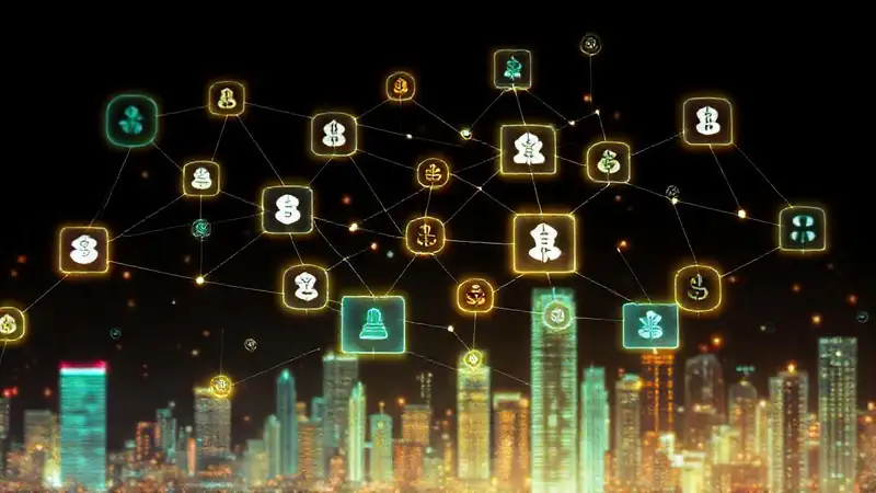 Red digital, transacciones futuristas y brillantes